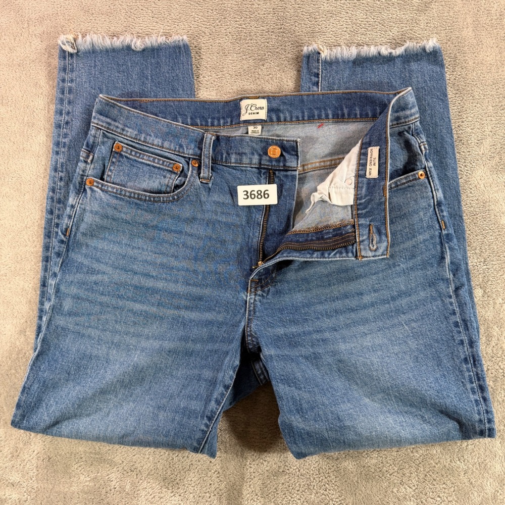 J.Crew Slim Boyfriend Jean Womens 30 Blue Raw Hem AQ825 Medium Wash Stretch